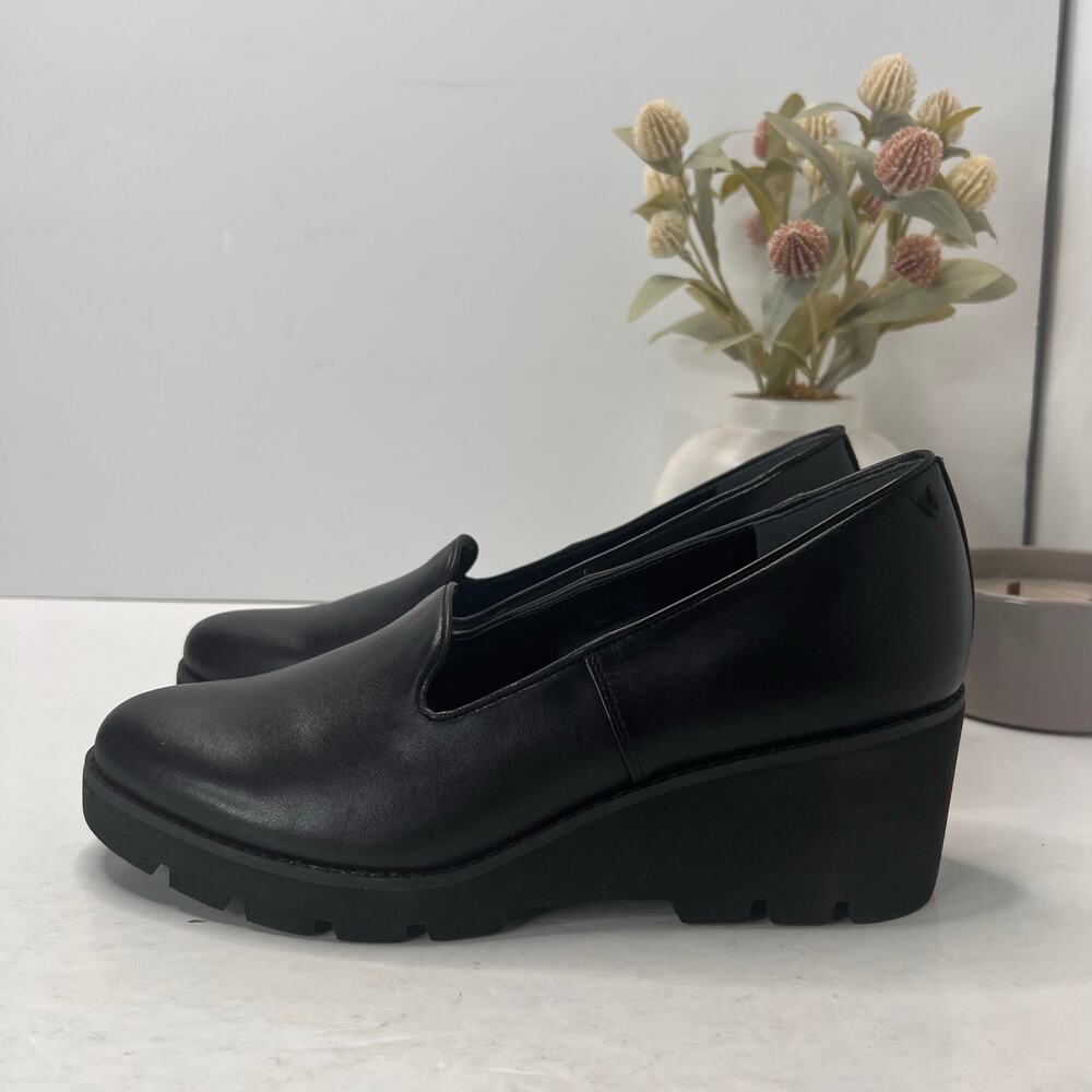 Vionic Willa Wedge Loafers Leather Slip On Shoes Black Women's US 9.5 NWOB